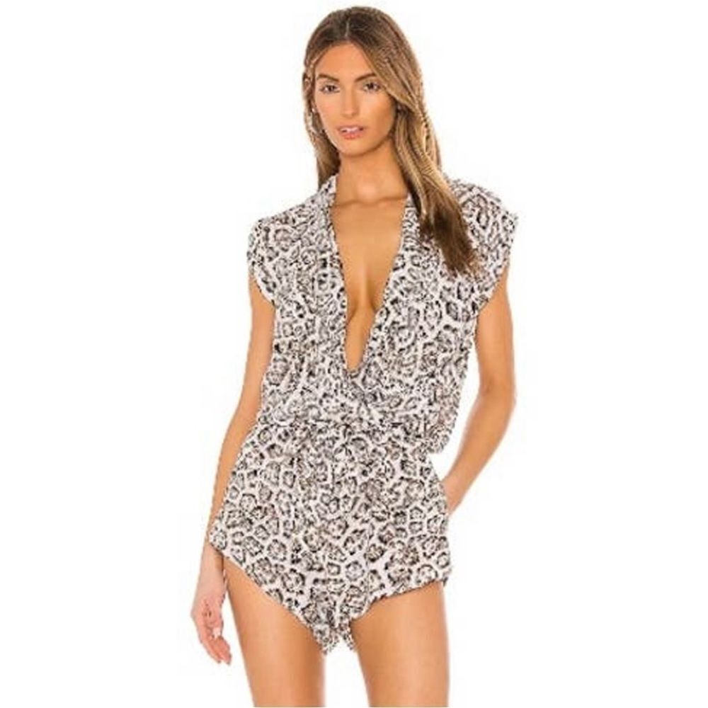 One Teaspoon Jumpsuit Romper Brooklyn Plunge Neck Stone Leopard Animal Print XXS